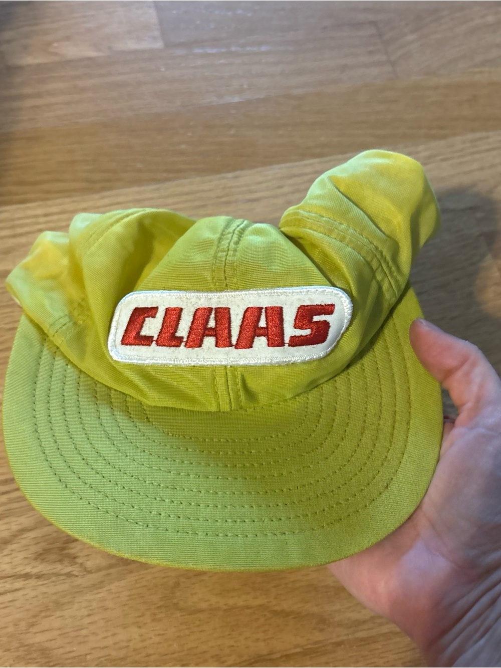 Vintage CLAAS Lime Green Hat with Red Logo Patch SnapBack Farming Agriculture